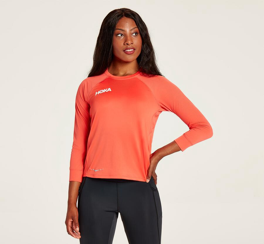 Haut Hoka One One Performance 3/4 Sleeve Femme - Orange - BUS-735184